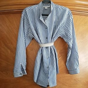Blue & White Striped 100% Silk Tunic